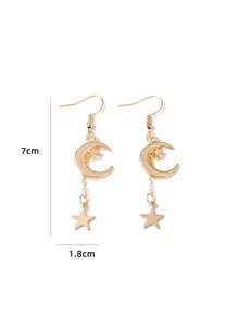 1 Pair Star & Moon Design Earrings For Women, Simple Elegant Tassel Front & Back Earring Set, Everyday Luxury Jewelry - Earrings - View 9