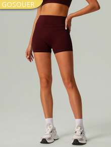 Women's Nude Solid Color High Waist Seamless Fitted Fitness, Running, Yoga Shorts - Màu Đỏ Sâu - Xem 5