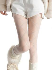 1 Paar Damen Silberfaden Kreuz-Muster Strumpfhose, super dünne, leiternfreie Schlankheits-Leggings für Frühling und Herbst, modische enge Hose für stilvolle Outfits - Verschiedenfarbig - Übersicht 13
