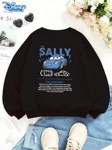 Retro Disney Cars Sally Graphic Sweatshirt, Oversized Silhouette, Vibrant Blue Print, Breathable & Warm, Great For Layering, Unisex - màu đen - Xem 3