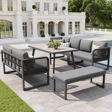 Garden Furniture Set With High-Quality Seat And Back Cushions, Garden Lounge Chairs For 6 To 8 People, Hand-Woven PE Rattan Sofa Set, Weather-Resistant, Grey - Grey - View 3
