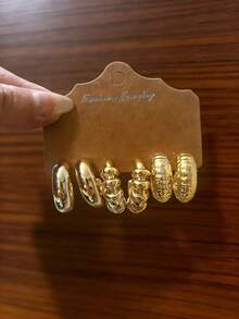 Juego de 3-9 pares de pendientes vintage con baño de oro, 9 estilos para mezclar y combinar, adecuado para ir al trabajo o a una fiesta, el brillo del metal de alta gama realza el resplandor de la piel, aros en forma de C, texturas, diseños geométricos, cubriendo todos los elementos, accesorio de joyería esencial para mujeres - Dorado - Ver 4