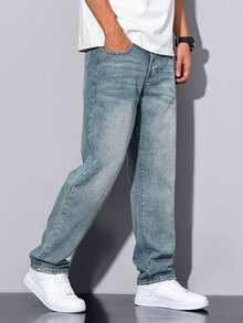 Shendy Vendy Men's Slim Pants, Fashion Stretch Skinny Denim Pants, Classic Men's Jeans With Pocket - 中等水洗藍 - 查看 3