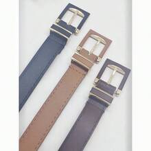 3-Piece Leather Belt With Buckle, 2.3cm - Đen + Caramel + Nâu đậm - Xem 4