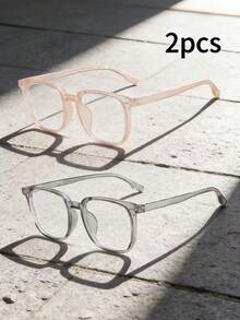 1pc/2pcs Retro Large Frame Plain Glass Rivet Glasses, Personalized Street Style Minimalist Glasses Frame For Men - Clear - View 8