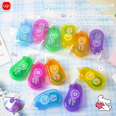 1 Set Of 6 Colorful Dot Glue, Double-Sided Mini Cute High-Appearance Colorful Correction Dot Glue, Strong Adhesive, No Curling Edges, Suitable For Covering Mistakes, Back-To-School Season