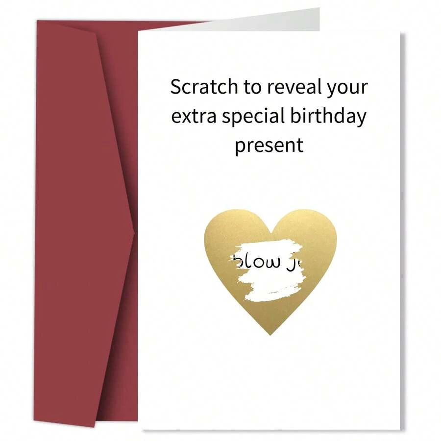 1pc Funny Scratch Birthday Card, Scratch-Off Surprise Announcement Card With Envelope, Reveal Special Birthday Present Interactive Card For Husband Boyfriend Fiance - Multicolor - View 1