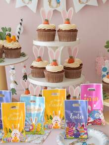50/30/10pcs Easter Gift Packaging Bags, Cute Rabbit Print Pattern Handled Bags, Party Favor Bags, Gift Wrapping Supplies, Candy Cookies Packaging Bags, Party Giveaway Bags, Suitable For Holiday Parties, Spring Themed Events, Birthday Parties, Easter Egg Hunt - Multicolor - View 3