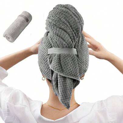 1 PIEZA Toalla de pelo grande para mujeres, toalla de pelo de microfibra súper absorbente para cabello rizado, turbante de secado rápido con elástico, toalla de envoltura para el cuidado del cabello, gorro de secado de cabello para viajes, toalla de microfibra antifrizz para el cuidado del cabello rizado, toallas de secado rápido antifrizz para mujeres con cabello largo, rizado y grueso, turbante de pelo súper absorbente para cabello mojado, accesorios de baño