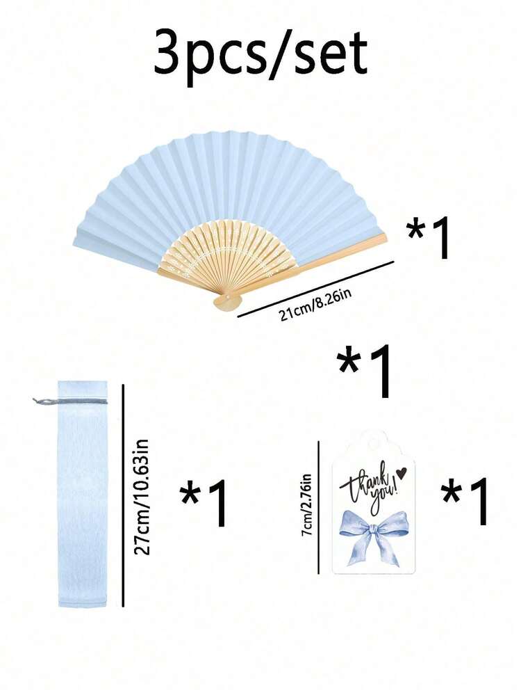 3pcs/9pcs/15pcs Set Of Elegant Folding Hand Fans, Includes Thank You Card And Gift Bag, Bridal Bamboo Hand Fans, Ideal As Bridesmaid Gifts And Wedding Decorations, Perfect For Parties, Events And Summer Accessories - Multicolor - View 5