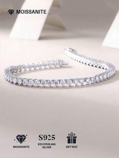 Vòng tay bạc 925 đính đá Moissanite, sang trọng và thời trang dành cho nữ, thích hợp làm quà tặng đính hôn, cưới, tỏ tình, tặng bạn bè và người yêu, dự tiệc thời trang, Ngày của Mẹ.