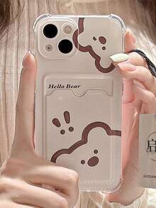 1pc Transparent Shockproof Card Slot Phone Case With Exclamation Mark & Bear Design, Compatible With Iphone 11/12/13/14/15/16/17/Pro Max - White - View 2