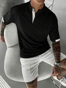1 pieza Camiseta de manga corta casual para hombre GRDR, nueva llegada de verano - Negro - Ver 3