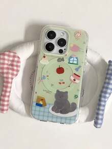 1 Pcsins Illustration Following From Little Fresh Mint Green Cute Cats, And Applicable Iphone17 Iphone17promax/Iphone16 Pro Max/Iphone15 Pro/Iphone14 Iphone13/12/11, Suitable For Family/Friends/Sister/Girlfriend On Valentine's Day Gift/Birthday Gift/Mother's Day Gift - Green - View 2