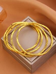 4 Peças Pulseiras Bracelete Torcidas Personalizadas Banhadas a Ouro 18K da Moda, Adequadas para Festa, Presente e Uso Diário - Ouro amarelo - Visão 4