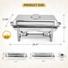 Chafing Plate Buffet Set de 4, servidores rectangulares de acero inoxidable 8QT y calentadores de alimentos con tapas y soportes plegables, ideal para fiestas, catering, bodas, eventos - Plateado - Ver 2