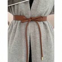 1pc Elegant Women's Fashionable Solid Color Casual Bowknot Tie PU Leather Belt, Simple & Versatile Design, Perfect For Pairing With Dresses, Sweaters And Coats For Stylish Decoration, Highlighting The Graceful Figure Of Women, All Season Summer, School Fall, Autumn, Halloween - Black - View 2