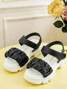 1 Pair Fashion Summer Kids Sandals, Girls Thick-Sole Sandals, Stylish & Comfortable, Suitable For Outdoor, Shopping, Travel & Vacation - Black - View 3