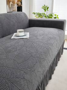 1 pieza Funda de sofá con estampado de hojas jacquard gris oscuro, protector de sofá elástico de envoltura completa, a prueba de polvo y resistente a la suciedad, lavable, sin incluir la funda de almohada - Gris Oscuro - Ver 10