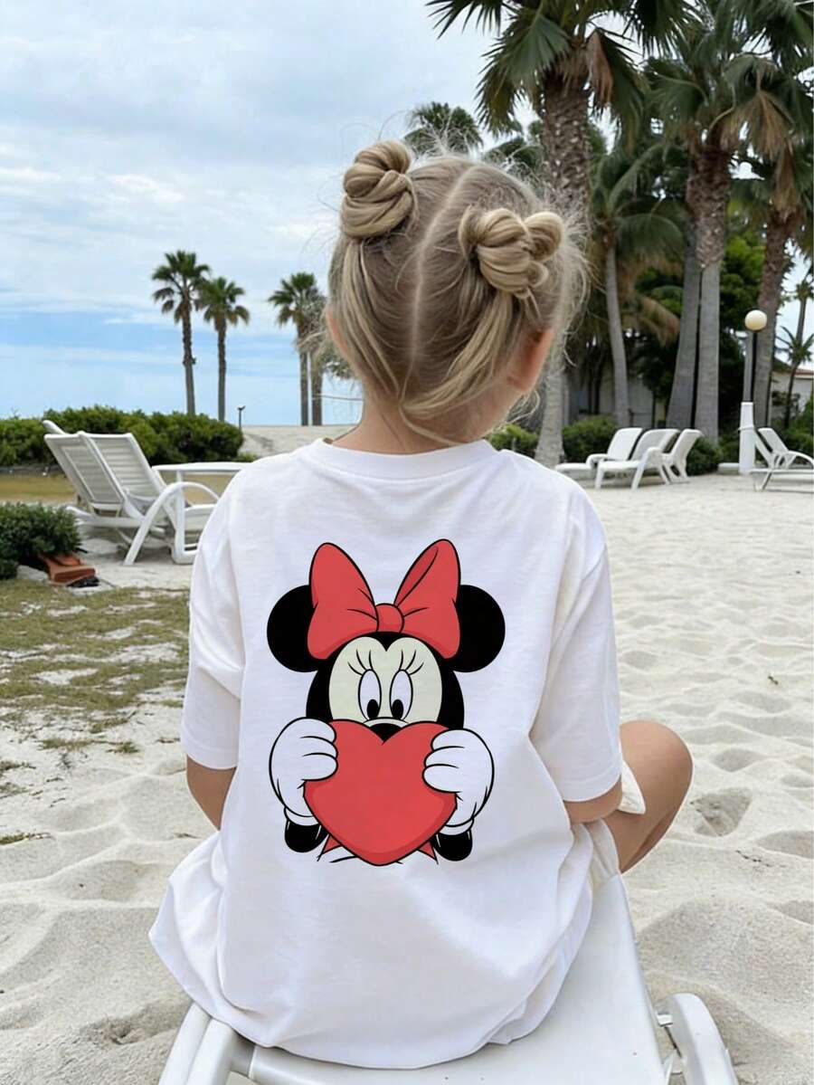 Minnie Mouse Holding Heart Girls' Tee Shirt - Disney Licensed For Ages 2-14 | Express Delivery - trắng - Xem 1