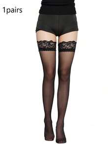 1/2/3双装黑白欧美风大腿袜，性感蕾丝边护腿套，诱人蕾丝过膝袜（女士款） - 白色 - 查看 8