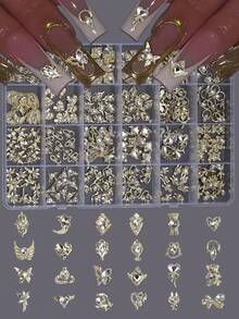 10pcs Nail Charms, Bear, Heart, Star, Moon, Bow, And Butterfly Openwork Diamond-Studded Gold Nail Charms; Luxury Metal Nail Supplies; Shiny White Rhinestone Nail Gems; Suitable For Multi-Functional DIY Accessories Nail Decoration Nails - Multicolor - View 1