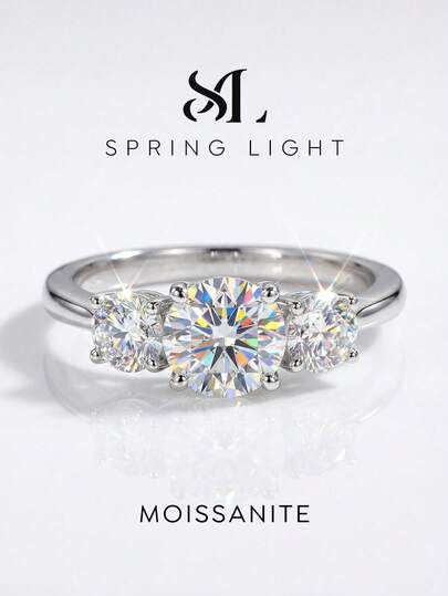 1 adet 1-2 Karat Parlak 3 Taşlı Moissanit Yüzük, S925 Ayar Gümüş Lüks Nişan Yüzüğü, Söz Yüzüğü, Yıldönümü Yüzüğü, Kadın Takı Hediyesi, Noel Hediyesi