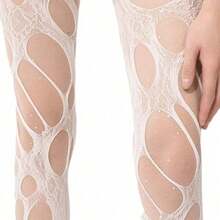 New Spice Girl Black Ripped Roses Hollow Pantyhose Irregular Hollow Bottom Socks - màu nâu - Xem 5
