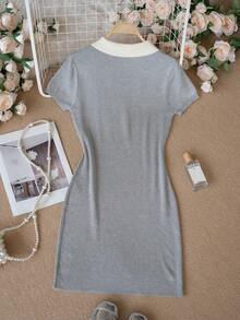 Abito mini estivo 2026 con colletto grigio - Elegante e dolce, abito casual a maniche corte con fiocco, aderente, adatto per San Valentino/Festa della Donna/Festa della Mamma/Raduni casual/Vacanze al mare/Feste/Ritorno a scuola/Stagione di matrimoni/Festival musicali primaverili - Grigio - Visualizzare 9