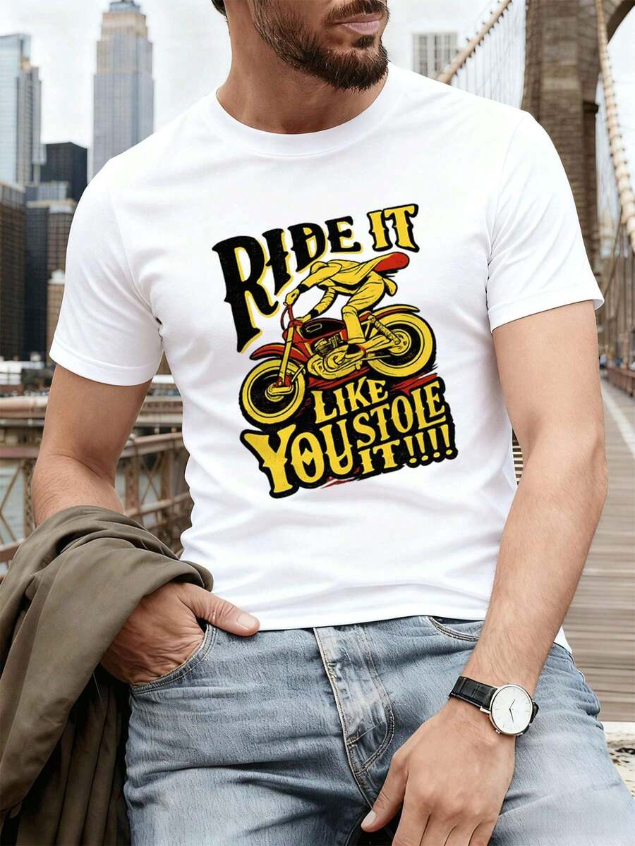 CAMISETA DE MOTOCICLETA RIDE IT LIKE YOU St ole IT Hip-Hop callejero, transpirable, gráfica - Blanco - Ver 1