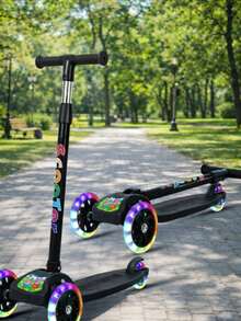 Scooter de 3 ruedas con altura ajustable, Patineta de empuje plegable con ruedas iluminadas, freno de pie en la rueda trasera - Rosa - Ver 8