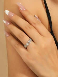 1枚精致雏菊锆石戒指，简约设计女士指节戒指 - 銀色 - 查看 2