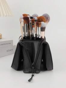 1 Convenient Vertical Foldable Large-Capacity Makeup Artist Storage Bag Travel Professional Makeup Bag Beauty Bag Makeup Brush Holder With 8 Hook And Loop Free Splicing Adjustable Separated Makeup Brush Pencil Case (Black). - Multicolor - View 11