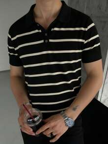 Áo polo nam tay ngắn kẻ sọc, kiểu dáng thường ngày, thích hợp cho mùa hè. - màu đen - Xem 4