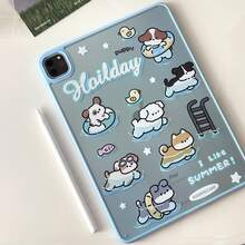 Cartoon Blue Swimming Puppies Single Bottom Flat Protective Case Suitable Compatible With Apple IPad 2025 Air 6 Fashionable 5 Protective Cover 2022 10th Generation 9 Cute 8 Cartoon 10.2 Tablet Pro 11 Acrylic Air 4 Full Coverage Anti-Bending Case - Blue - View 3