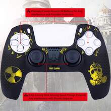 4pcs/Set Game Controller Protective Case, Including 1pc Yellow PlayStation5 Controller Protective Shell, 1pc Sticker, 1 Pair Joystick Caps - Yellow - View 3