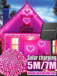 1 Package Of Solar String Lights, 7 Meters Per String, 50/20 LED Beads, 8 Modes, Waterproof Outdoor String Lights, Suitable For Gardens, Courtyards, Fences, Balconies, Outdoor, Holiday Decoration, Room Decoration, Garden Decoration, Wedding Decoration, Outdoor Decoration, Party Decoration, Birthday Decoration, Party Decoration, Neon Lights, Christmas Lighting, Etc. - 粉色 - 查看 1
