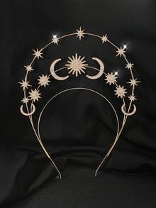 1/2件装女士水钻月亮星星发箍，3D立体发箍，金/银色发饰，优雅复古风，适合各种场合，新年发饰，女士配饰，发箍，发带，发饰，情人节礼物（含礼盒）发箍发圈 - 彩色 - 查看 2