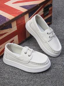 1双经典缝线套脚乐福鞋，适合青少年和儿童，透气防滑软底休闲鞋，适合上学和日常穿着，白色系带运动鞋，男女童均可穿 - 白色 - 查看 8