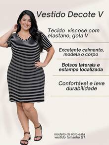 Comfortable Basic Black Striped Midi Summer Dress, Loose And Casual Style, Ideal For Airport, Old Money Style, Teacher's Clothes, Church Dresses For Women, Plus Size Curvy Dress - 有條紋的 - 查看 2