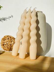 3pcs/Box Spiral Taper Candles, 7.1 Inches/18cm Length, 2cm Bottom Diameter, 6 Hours Burn Time, Dripless, Cone Design, Unscented, Suitable For Dinner Party, Wedding Decor, Halloween, Autumn, Holiday, Winter, Room Decor, Birthday Gift, Graduation Ceremony And More - Rich Cream - View 2