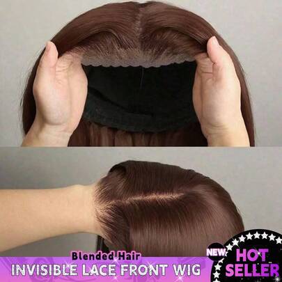 即戴即走 8-34 英寸无胶 4x4 5x5 13x4 13x6 高清透明蕾丝前假发，适合初学者的无胶直发波波头假发，巴西原生高清蕾丝闭合假发，巧克力色混纺发丝，200% 密度，预先拔毛并带有婴儿发。