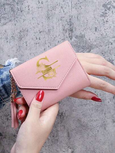 Personalized Synthetic Leather Wallet,Customizable Gold Stamping Long Multi ,Wallet With Cash Card & Id Slots ,Name Letters A-Z And Heart Tassel Charm For Women Wallet ,Perfect Gift For Girlfriend Wallets For Women & Red Purse, Local, School Supplies, Back To School, School Gift, For Office, For School, For Classroom, For Teacher Gifts