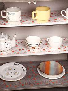 1roll Strawberry Pattern Kicthen Drawer Liner, 11.8*39.4inch Shelf Liner, Transparent Heart Strawberry Pattern Cabinet Liner, Waterproof And Oil-Proof Kitchen Accessories, Suitable For Desk Mat, Kitchen Decor, Fridge Organizer, Refrigerator Cover, Shelf Cover, Kitchen Decor, Kitchen Accessories. - Multicolor - View 8