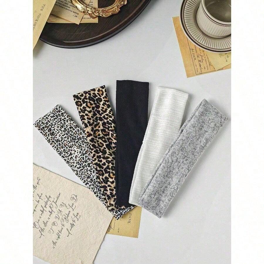 5pcs Versatile Satin Leopard Print Headbands, Women Everyday Hair Accessories Turban Headband Sweatband, Hairband Fall Winter Hair Band For Vacation Outfits Woman Elegant Scarf Women Bandanas Soft Headwrap - Multicolor - View 1