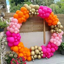 50pcs 10-Inch Hot Pink, Orange, Light Yellow Balloons, Suitable For Baby Shower, Birthday, Wedding, Anniversary Party, Tropical Daisy Theme Decor - Multicolor - View 5