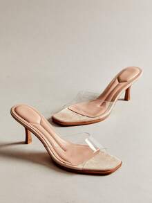 Hauture Women's Fashionable Clear Heeled Sandals For Christmas - Beige - View 2