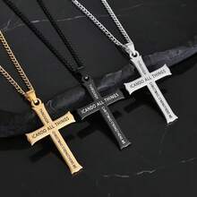 Stainless Steel "I CAN DO ALL THINGS" Cross Necklace | Unisex Christian Faith Jewelry | Waterproof, Fade-Resistant, Durable - Black - View 5