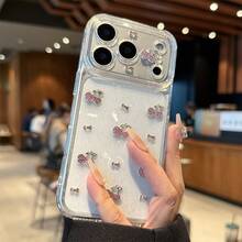 1个ins风3D粉色爱心樱桃金属蝴蝶结保护壳，全包防震，兼容 11/12/13/14/15/16/17系列，送给家人、朋友、节日的理想礼物 - 無色 - 查看 5