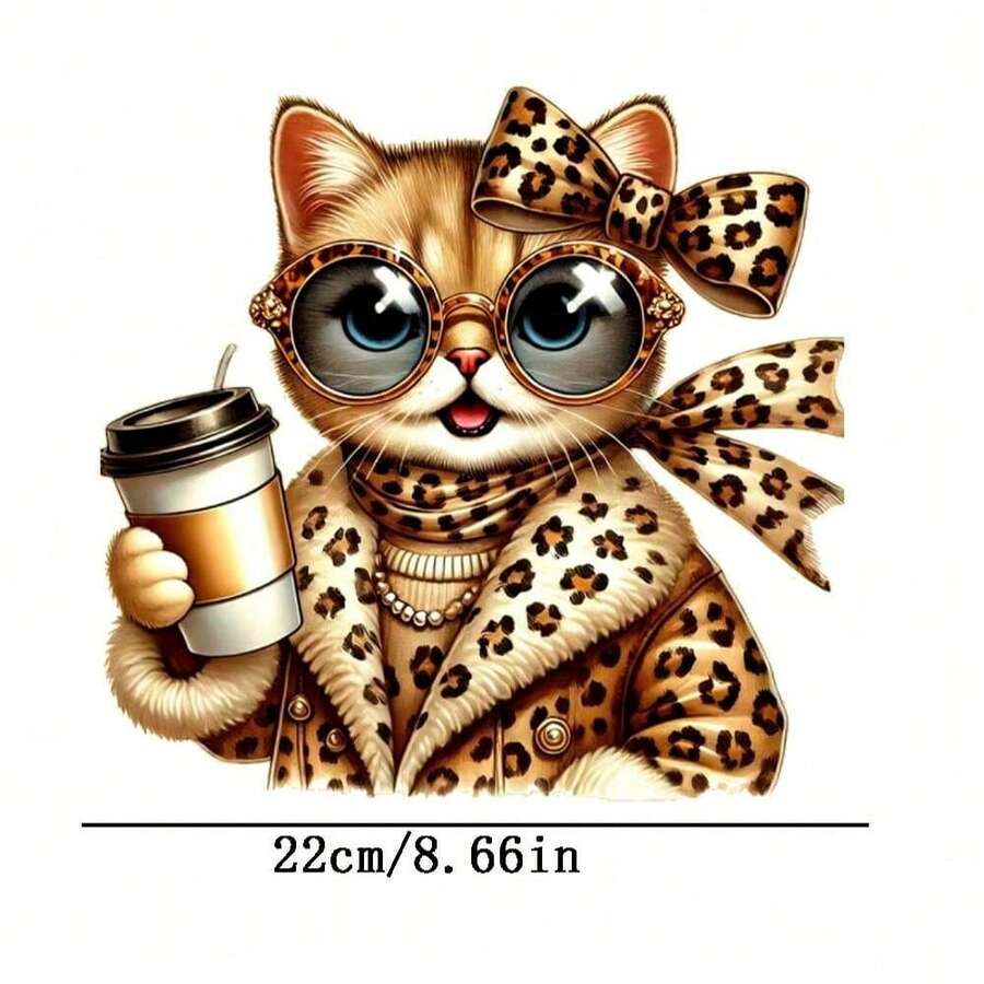 1pc/2pcs/3pcs Leopard Print Kitten Pattern Suitable For T-Shirts, Hoodies, Pillows, Backpacks And Handbags, Ideal Holiday Gifts, Holiday Gift Items | Holiday Design | Printing - L - View 1